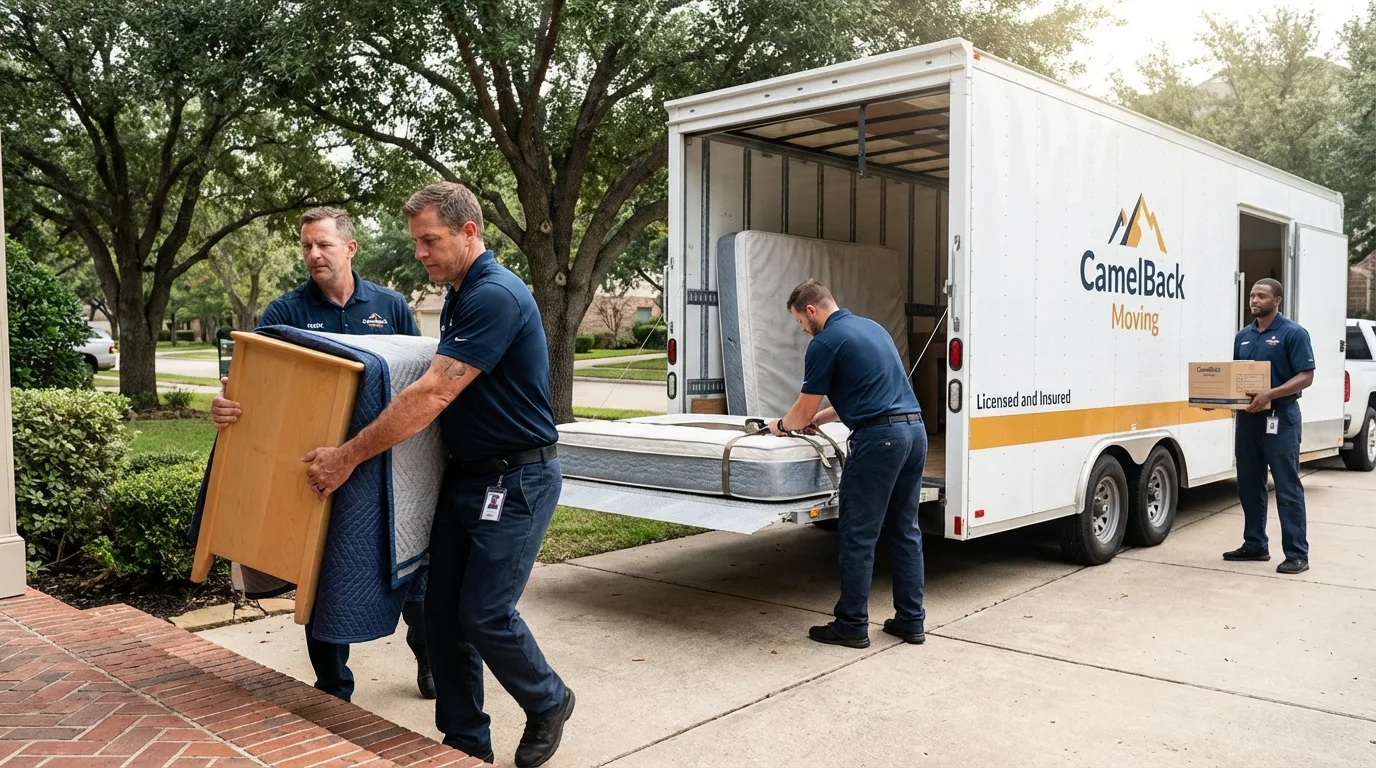 Crew loading residential truck for cross-state move from Warner Robins, GA