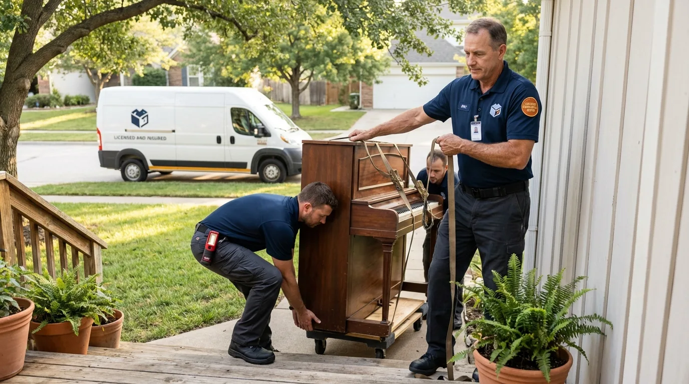 Licensed piano movers securing grand piano in Warner Robins, GA